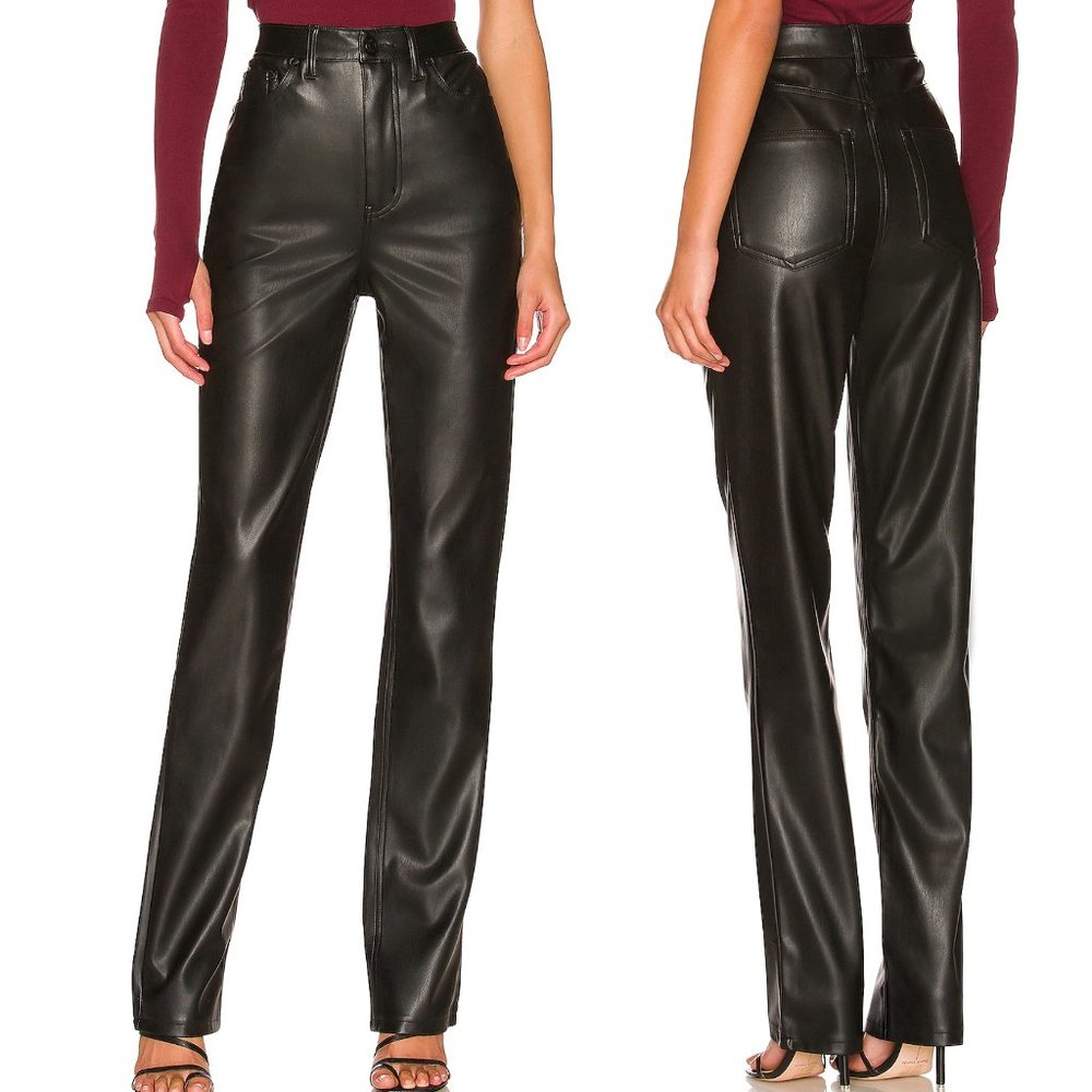 AFRM 29 Heston Vegan Leather Pant Black High Waisted Straight Leg Trouser